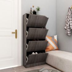 Armoire chaussures 4 portes Chêne gris 59x24x136 cm