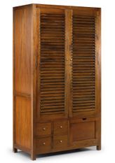 Armoire coloniale 2 portes persiennes 8 tiroirs en bois d'acajou massif Falkane 108 cm
