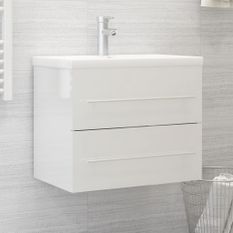 Armoire d'évier avec lavabo intégré Blanc brillant