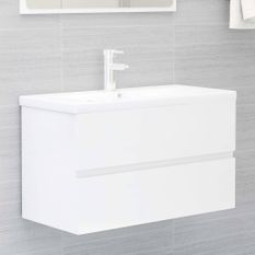 Armoire d'évier avec lavabo intégré Blanc brillant 10