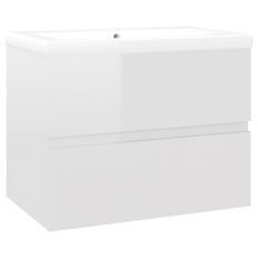Armoire d'évier avec lavabo intégré Blanc brillant 9