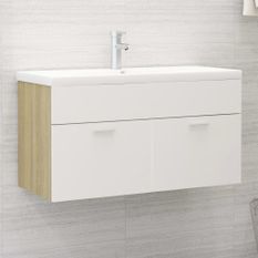 Armoire d'évier et lavabo intégré Blanc/chêne sonoma 17