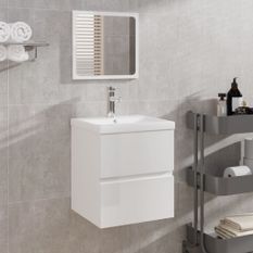 Armoire de bain avec miroir Blanc brillant Bois d'ingénierie