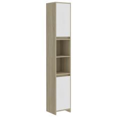 Armoire de bain Blanc et chêne sonoma 30x30x183,5 cm