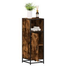 Armoire de bain chêne fumé 35x37,5x100cm bois d'ingénierie