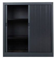 Armoire de bureau à rideaux noir 2 portes coulissantes Klass L 90 x H 100 x P 45 cm