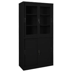 Armoire de bureau avec porte coulissante Noir 90x40x180cm Acier 2