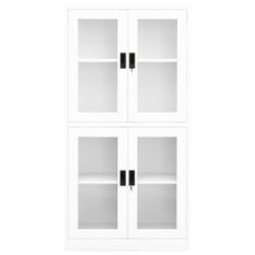Armoire de bureau Blanc 90x40x180 cm Acier et verre trempé 2