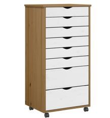 Armoire de bureau en bois pin massif sur roulettes Klasko H 103 cm - 8 tiroirs
