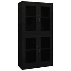 Armoire de bureau Noir 90x40x180 cm Acier et verre trempé 2