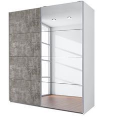 Armoire de chambre 2 portes coulissantes 1 miroir 1 gris minéral Balto 136 cm