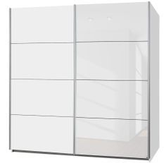 Armoire de chambre 2 portes coulissantes 1 verre blanc et 1 bois blanc Balto 181 cm