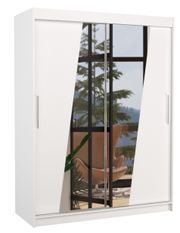 Armoire de chambre 2 portes coulissantes bois blanc et miroirs en diagonale Bekone 150 cm
