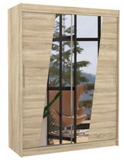 Armoire de chambre 2 portes coulissantes bois clair et miroirs en diagonale Bekone 150 cm