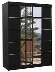 Armoire de chambre 2 portes coulissantes bois noir et miroir Norka 150 cm