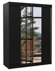 Armoire de chambre 2 portes coulissantes bois noir et miroir Zomka 150 cm