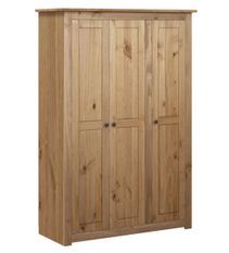 Armoire de chambre 3 portes en bois de pin massif Autika 118 cm – Élégance rustique et polyvalence