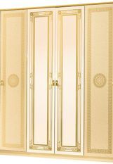 Armoire de chambre 4 portes 2 avec miroirs laqué beige et doré Savana 181 cm