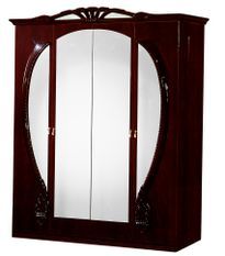 Armoire de chambre 4 portes battantes baroque bois brillant acajou Venize 190 cm