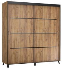 Armoire de chambre à 2 ou 3 portes coulissantes bois artisan gold et noir Barko - 4 tailles