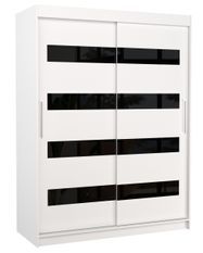 Armoire de chambre à coucher blanche 2 portes coulissantes blanc mat et noir laqué Zanko 150 cm
