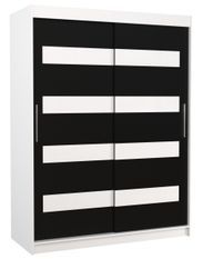 Armoire de chambre à coucher blanche 2 portes coulissantes noir mat et blanc laqué Zanko 150 cm