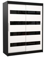 Armoire de chambre à coucher noir 2 portes coulissantes blanc mat et noir laqué Zanko 150 cm