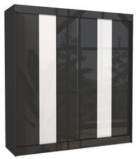 Armoire de chambre à portes coulissantes bois noir mat et blanc laqué Karola - 3 tailles