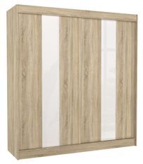 Armoire de chambre à portes coulissantes bois clair mat et blanc laqué Karola - 3 tailles