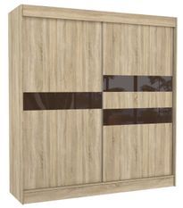 Armoire de chambre à portes coulissantes bois clair mat et marron laqué Korza - 3 tailles