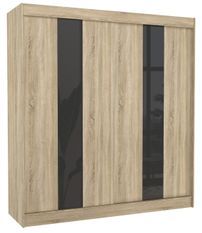 Armoire de chambre à portes coulissantes bois clair mat et noir laqué Karola - 3 tailles