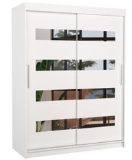 Armoire de chambre blanche 2 portes coulissantes blanc et miroirs horizontaux Bozika 150 cm