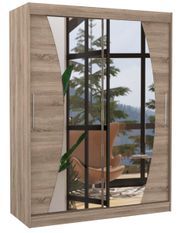 Armoire de chambre bois truffe 2 portes coulissantes avec miroir Modela 150 cm