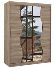 Armoire de chambre bois truffe 2 portes coulissantes avec miroir Renka 150 cm