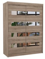Armoire de chambre bois truffe 2 portes coulissantes bois truffe et miroirs horizontaux Bozika 150 cm
