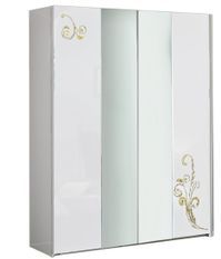 Armoire de chambre design 2 portes coulissantes bois laqué blanc et doré Jade 182 cm