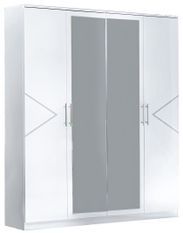 Armoire de chambre design 4 portes battantes bois blanc laqué et métal argenté Diamanto 182 cm