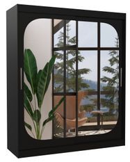 Armoire de chambre design noir 2 portes coulissantes avec miroir Ibizo 180 cm
