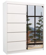Armoire de chambre design blanche 2 portes coulissantes bois blanc et alu avec miroir Karena 180 cm