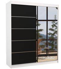 Armoire de chambre design blanche 2 portes coulissantes bois noir et alu avec miroir Karena 180 cm
