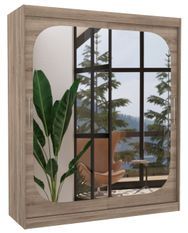 Armoire de chambre design bois truffe 2 portes coulissantes avec miroir Ibizo 180 cm