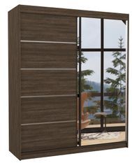 Armoire de chambre design marron 2 portes coulissantes bois marron et alu avec miroir Karena 180 cm