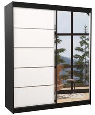 Armoire de chambre design noir 2 portes coulissantes bois blanc et alu avec miroir Karena 180 cm
