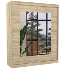 Armoire de chambre moderne bois clair 2 portes coulissantes avec miroir Rozika 180 cm