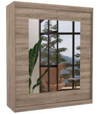 Armoire de chambre moderne bois truffe 2 portes coulissantes avec miroir Rozika 180 cm