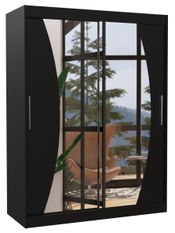 Armoire de chambre noir 2 portes coulissantes avec miroir Modela 150 cm