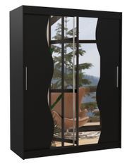 Armoire de chambre noir 2 portes coulissantes avec miroir Renka 150 cm