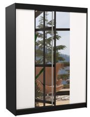 Armoire de chambre noir 2 portes coulissantes bois blanc et miroir Zomka 150 cm