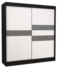 Armoire de chambre noir à portes coulissantes bois blanc mat et gris laqué Korza - 3 tailles