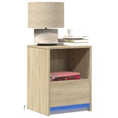 Armoire de chevet avec lumières LED chêne sonoma